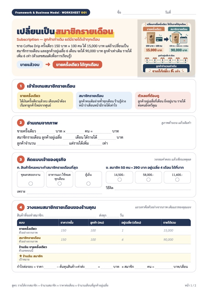 ตัวอย่างใบงาน Framework & Business Model PART 1